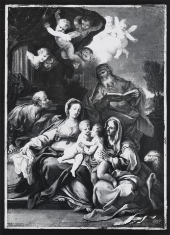 Anonimo — The Holy Family with St. John and Family. Attribution: Pier Francesco Mola — insieme